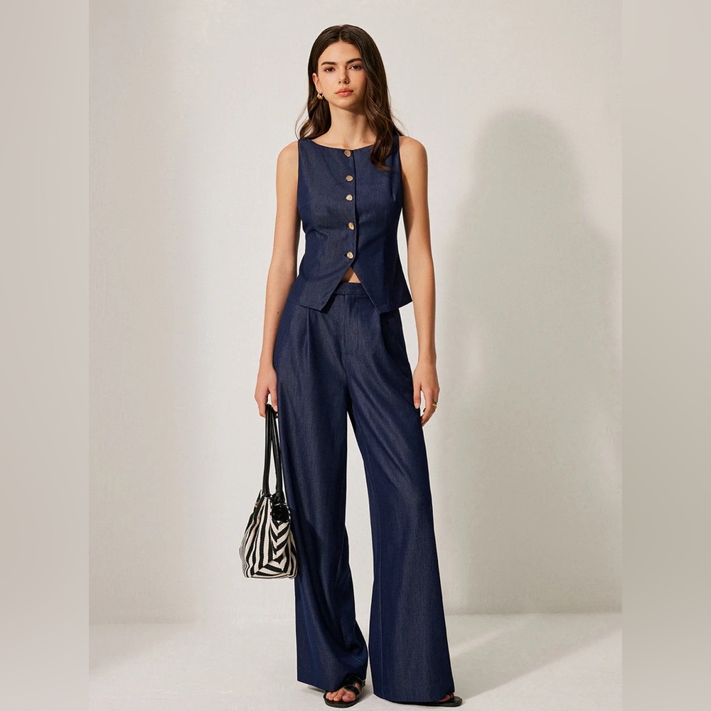 1001: Commense Navy Wide-Leg Pants - Picture 3 of 6